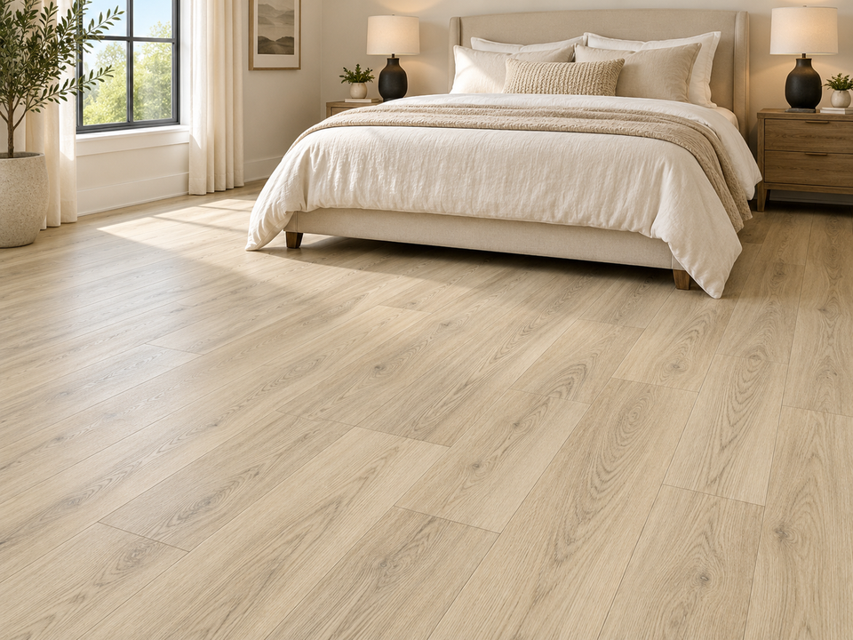 AI room visualization inspired by the clay flooring sample. Compare the actual sample in store.